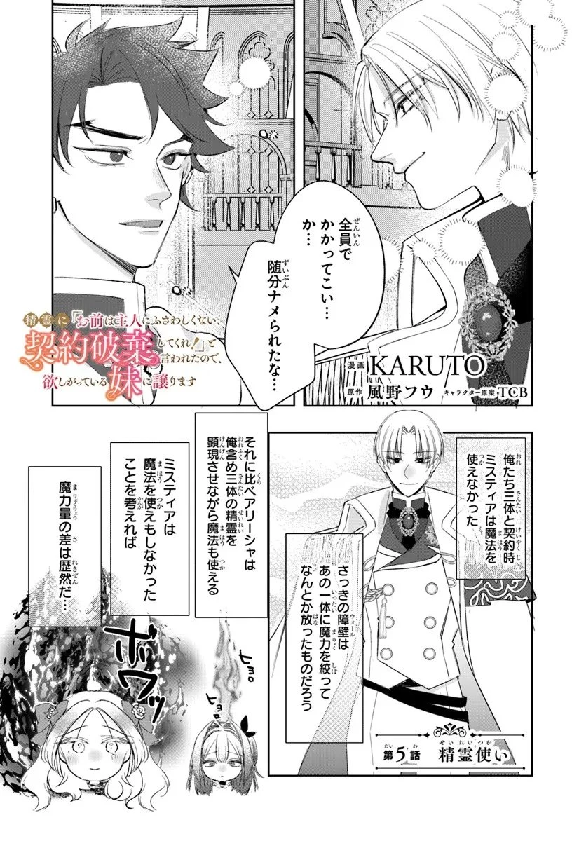 精霊に「お前は主人にふさわしくない、契約破棄してくれ!」と言われたので、欲しがっている妹に譲ります 第5話 - 1