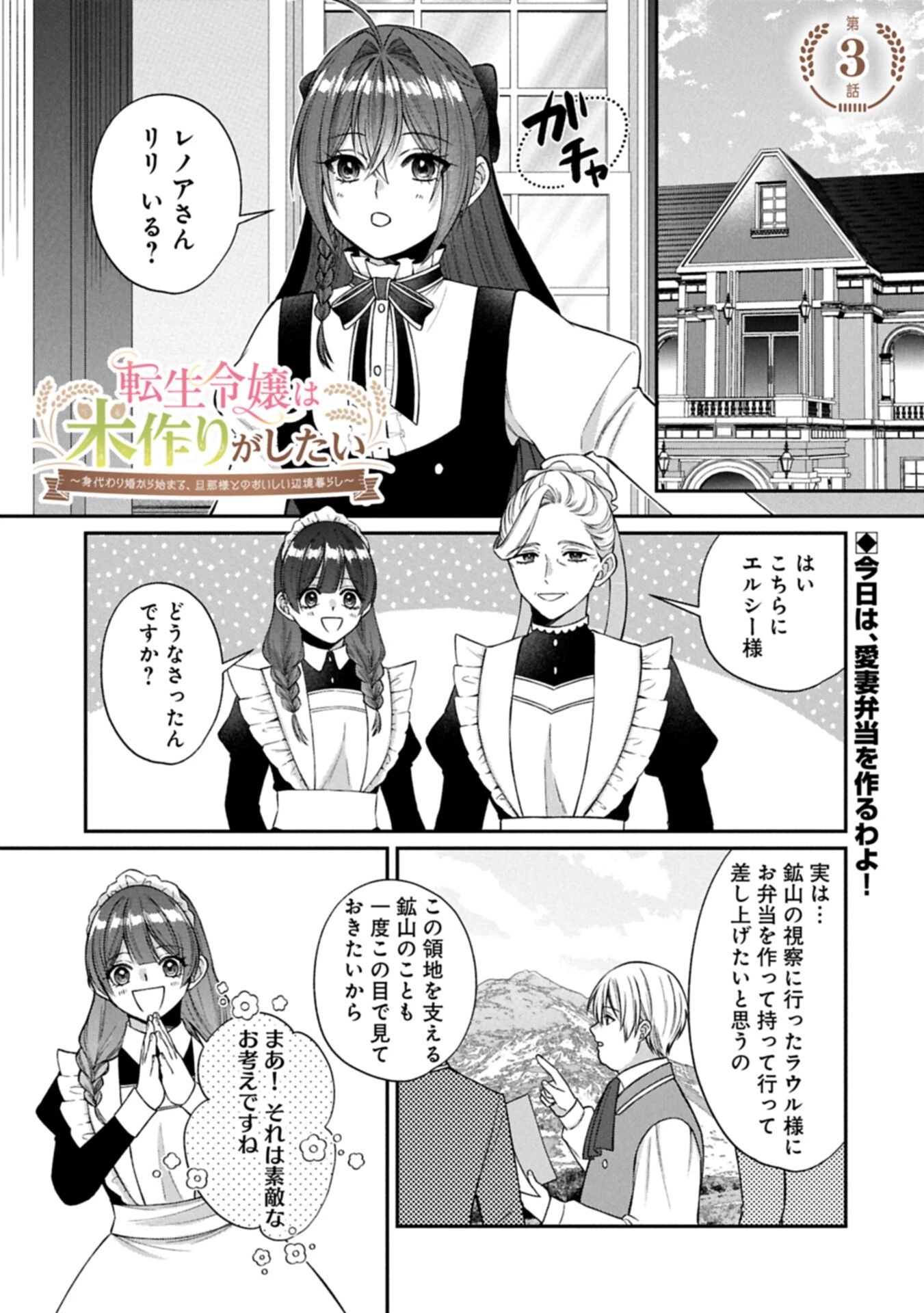 転生令嬢は米作りがしたい　～従妹の身代わりに醜い辺境伯に嫁がされましたが、とても幸せに暮らしています～ 第3話 - 1