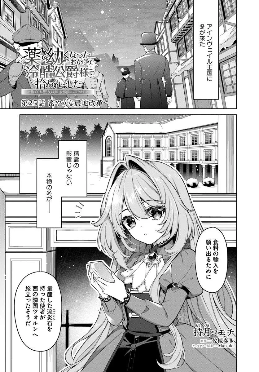 薬で幼くなったおかげで冷酷公爵様に拾われました―捨てられ聖女は錬金術師に戻ります― 第25話 - 1