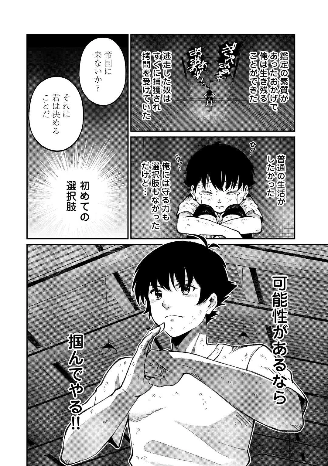 実力主義に拾われた鑑定士～奴隷扱いだった母国を捨てて、敵国の英雄はじめました～ 第1話 - 14